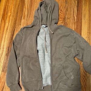 Aritzia Cozy Fleece Boyfriend Zip Hoodie Taupe